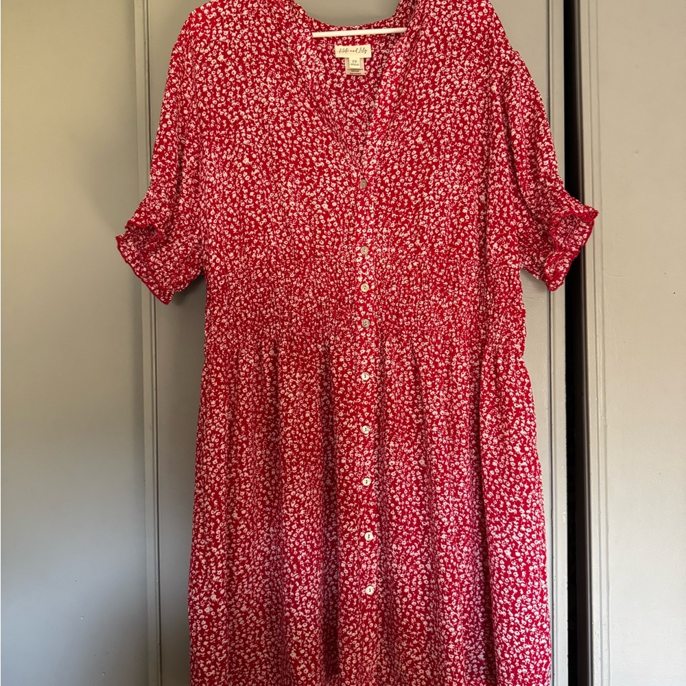 Kate and Lily Red Floral Button-Up Dress